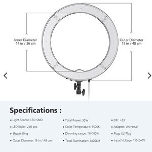 LED Ring Light with Adjustable Brightness with carry case. No tripod.